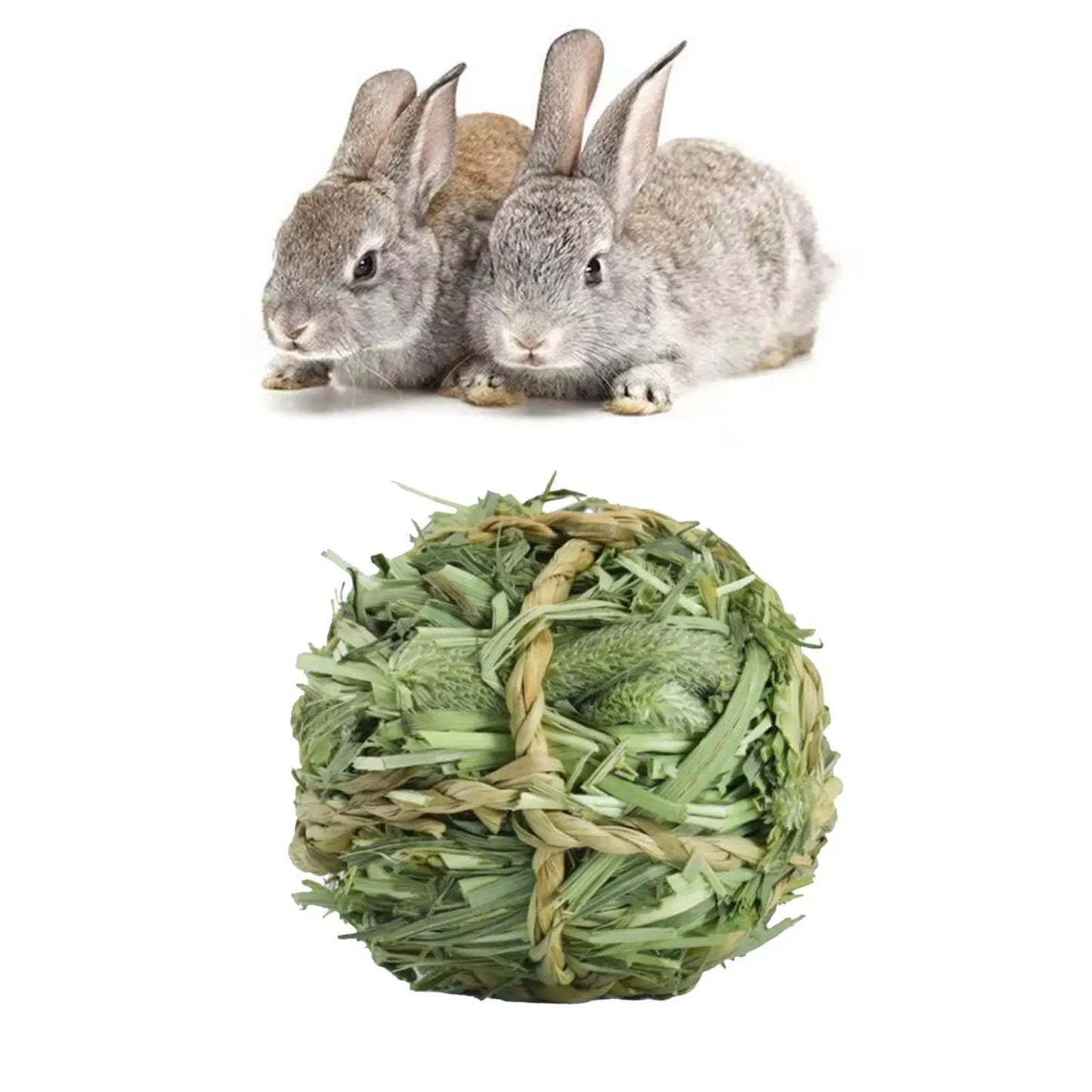 Bola de Heno Timothy Masticable para Conejos - Juguete de Actividad para Pequeños Animales