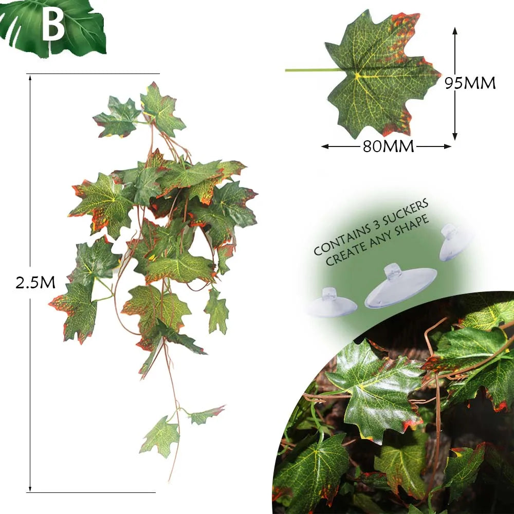 Planta Decorativa para Reptiles con Ventosa - Decoración de Terrario para Serpientes, Lagartos y Anfibios