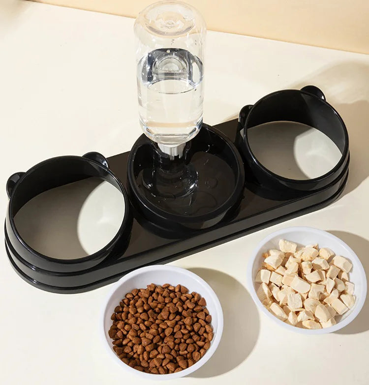 Comedero Elevado 3 en 1 para Gatos - Bowl a 15° con Dispensador de Agua Automático