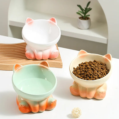 Cuenco de Cerámica Degradado 🎨 – Bowl Alto con Boca Inclinada para Gatos