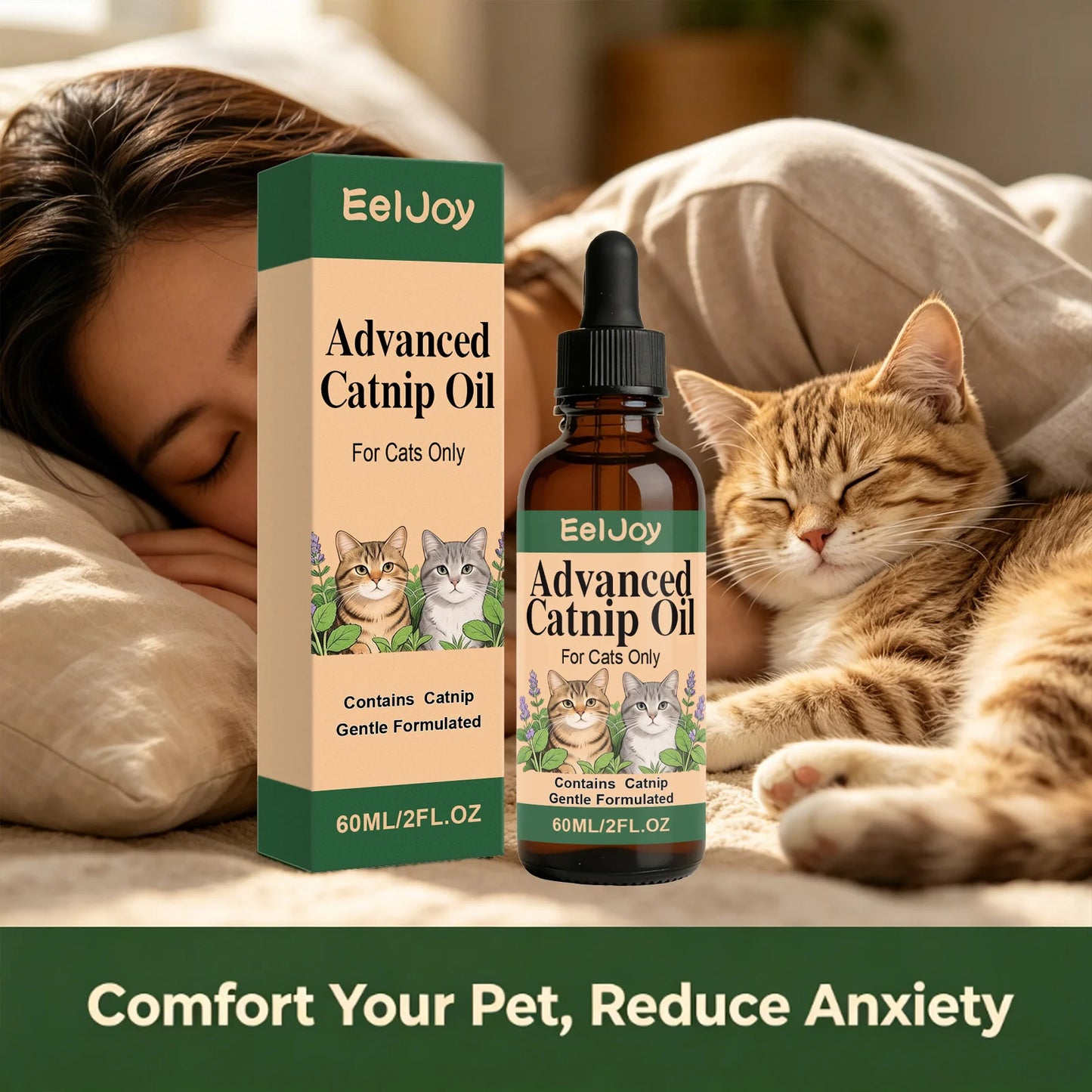 Aceite de Catnip en Gotas EELJOY - Alivia el Estrés y la Ansiedad, Favorece la Relajación en Gatos - 60 ml