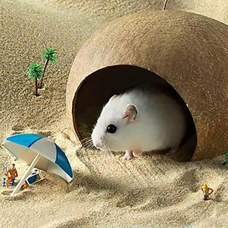 Choza de Coco Decorativa para Acuario y Terrario - Escondite Multiusos para Cangrejos Ermitaños, Reptiles y Ranas