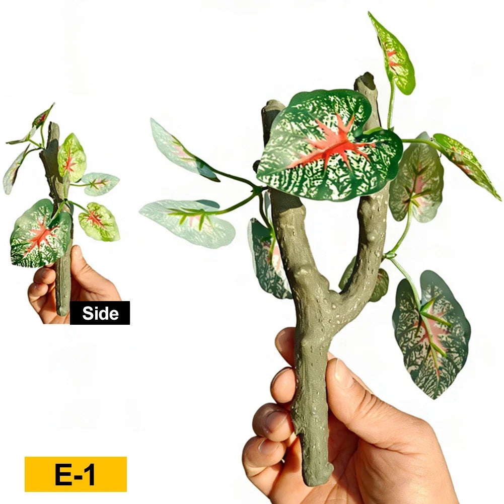 Decoración en Y de Enredadera y Hojas para Acuaterrario - Paisaje de Selva para Geckos y Cangrejos Ermitaños