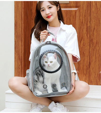 Mochila Cápsula Transparente 🚀 – Espacio Panorámico y Transpirable para Gatos