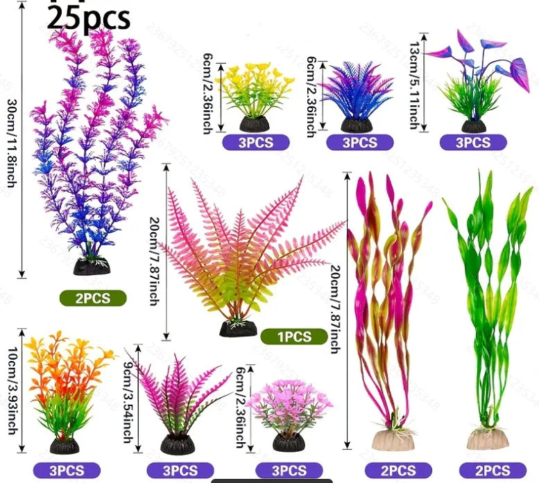 25/26 Uds. Plantas Artificiales para Acuario - Decoración de Hierbas Acuáticas