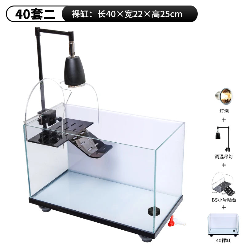 Acuario Extra Grande para Tortugas y Peces - Zona de Descanso, Cristal Ultra Transparente con Sistema de Drenaje