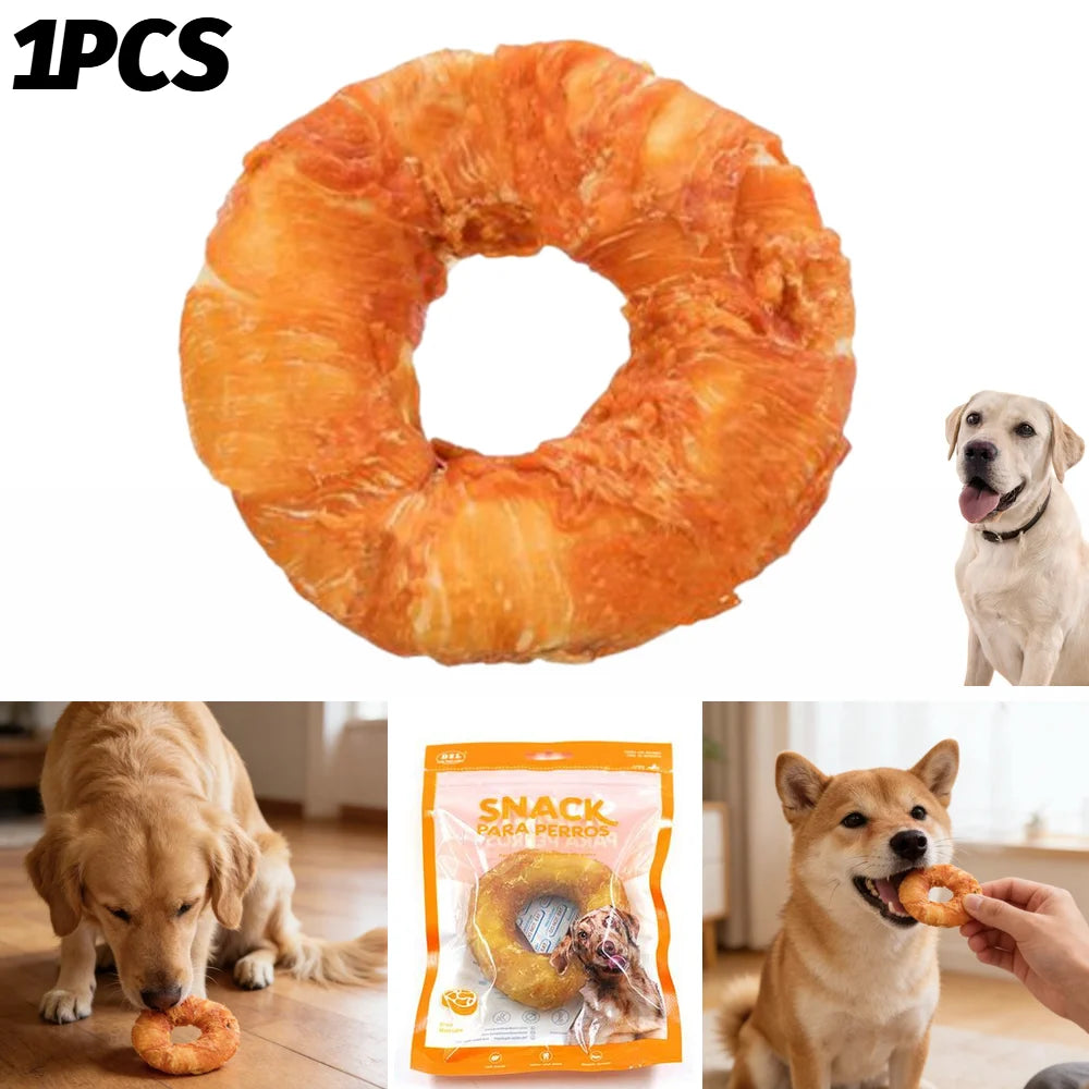 Rosquillas de Piel Envueltas en Pollo para Perros - Snack Duradero (9 cm)