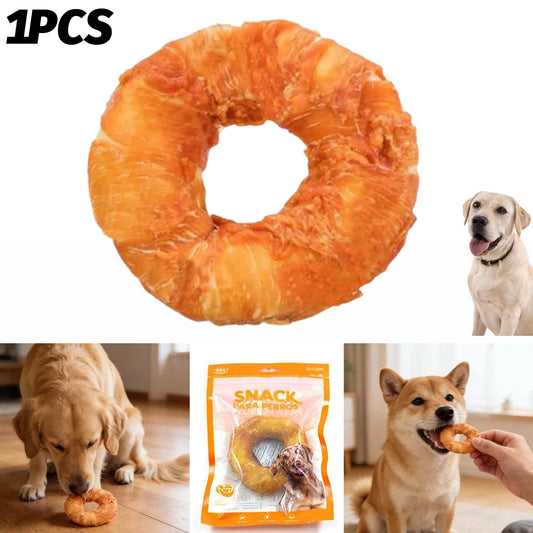 Rosquillas de Piel Envueltas en Pollo 🍗 – Snack Duradero para Perros (9 cm)