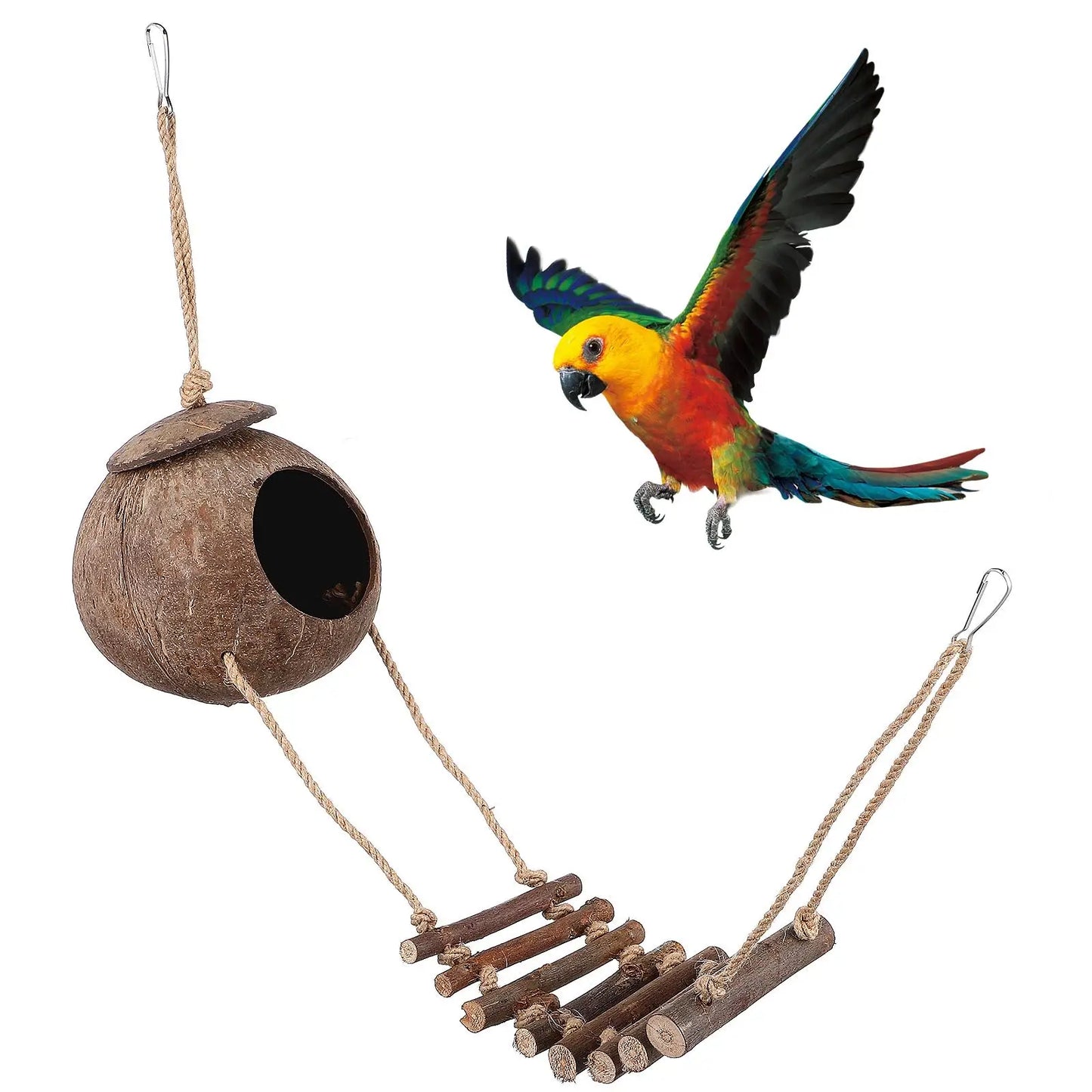 Escondite de Cáscara de Coco con Escalera para Trepar - Cueva para Geckos y Reptiles