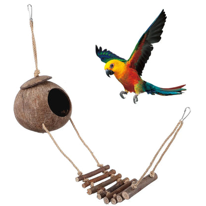Escondite de Cáscara de Coco con Escalera para Trepar - Cueva para Geckos y Reptiles