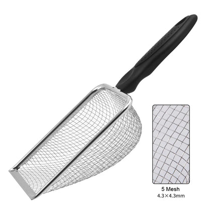 Pala de Acero Inoxidable con Malla para Mascotas - Recogedor de Heces para Arena de Gatos y Reptiles