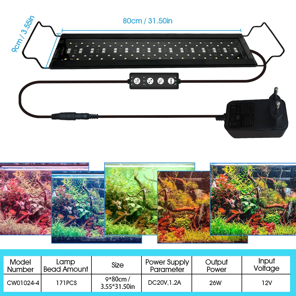 Luz LED de Acuario con Temporizador y Espectro Completo - Soporte Extensible
