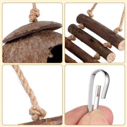 Escondite de Cáscara de Coco con Escalera para Trepar - Cueva para Geckos y Reptiles