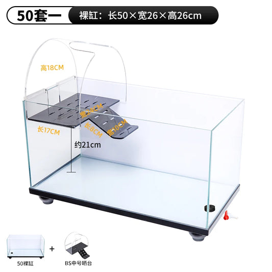 Acuario Extra Grande para Tortugas y Peces - Zona de Descanso, Cristal Ultra Transparente con Sistema de Drenaje