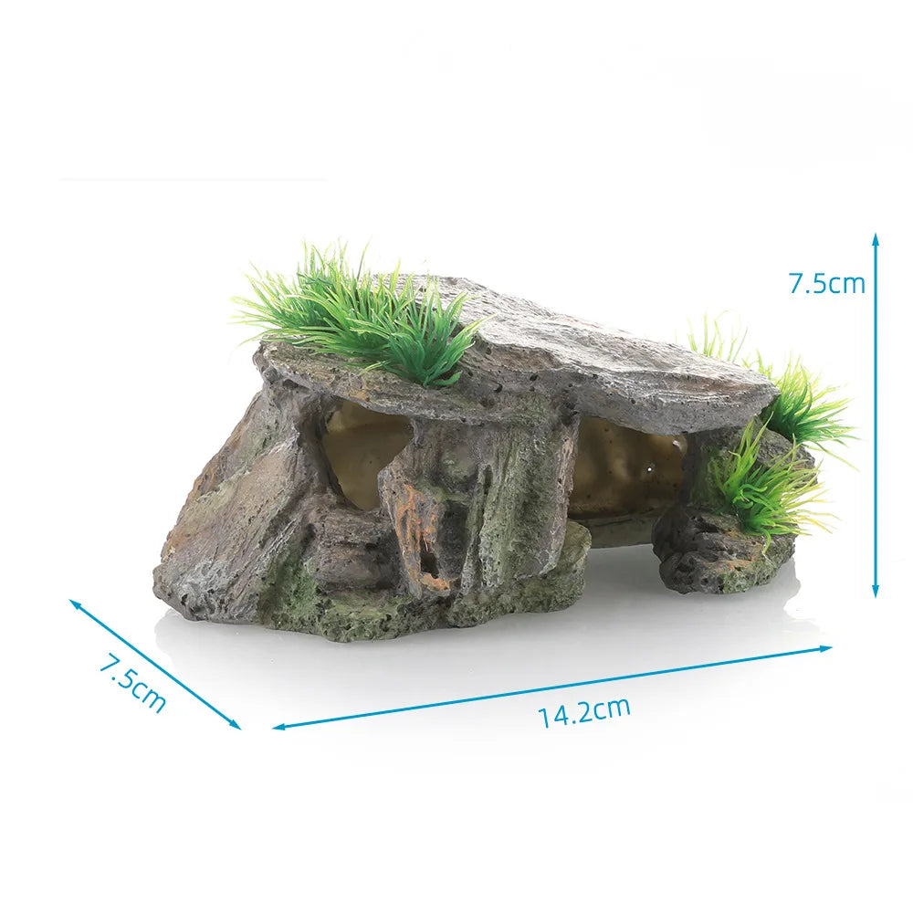 Cueva Escondite para Reptiles con Plataforma para Trepar y Tomar el Sol - Decoración para Tortugas y Acuaterrarios