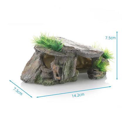 Cueva Escondite para Reptiles con Plataforma para Trepar y Tomar el Sol - Decoración para Tortugas y Acuaterrarios