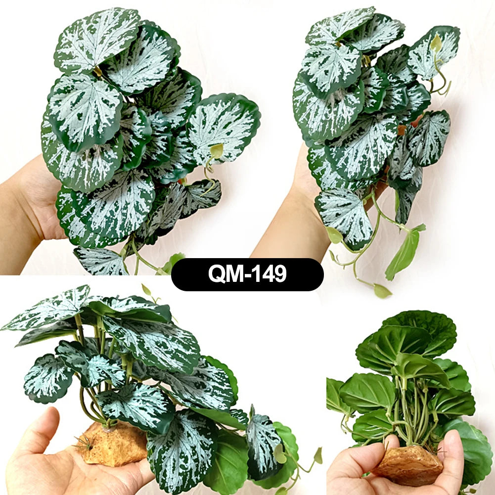 Planta Artificial de Hoja Grande para Terrario - Base Estable, Fácil Limpieza, Decoración de Selva para Reptiles