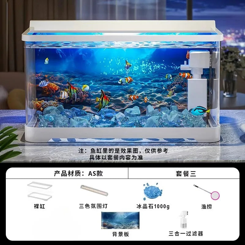Acuario de Sobremesa con Fondo Adhesivo Ecológico - Pecera Todo en Uno para Peces Dorados