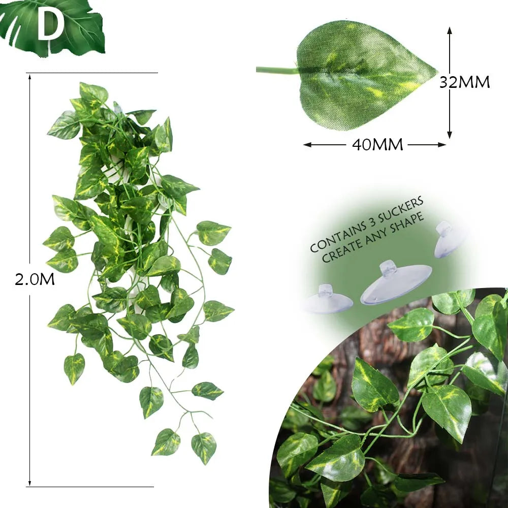 Planta Decorativa para Reptiles con Ventosa - Decoración de Terrario para Serpientes, Lagartos y Anfibios