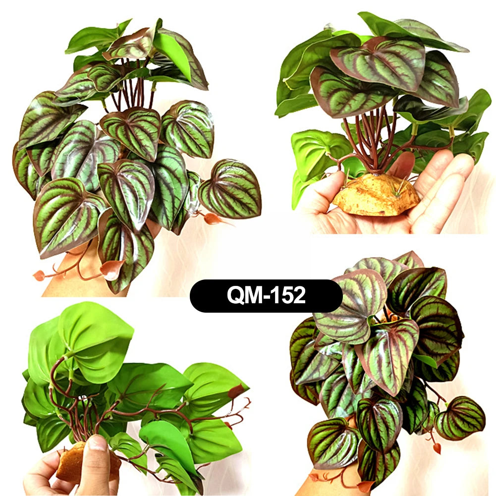 Planta Artificial de Hoja Grande para Terrario - Base Estable, Fácil Limpieza, Decoración de Selva para Reptiles