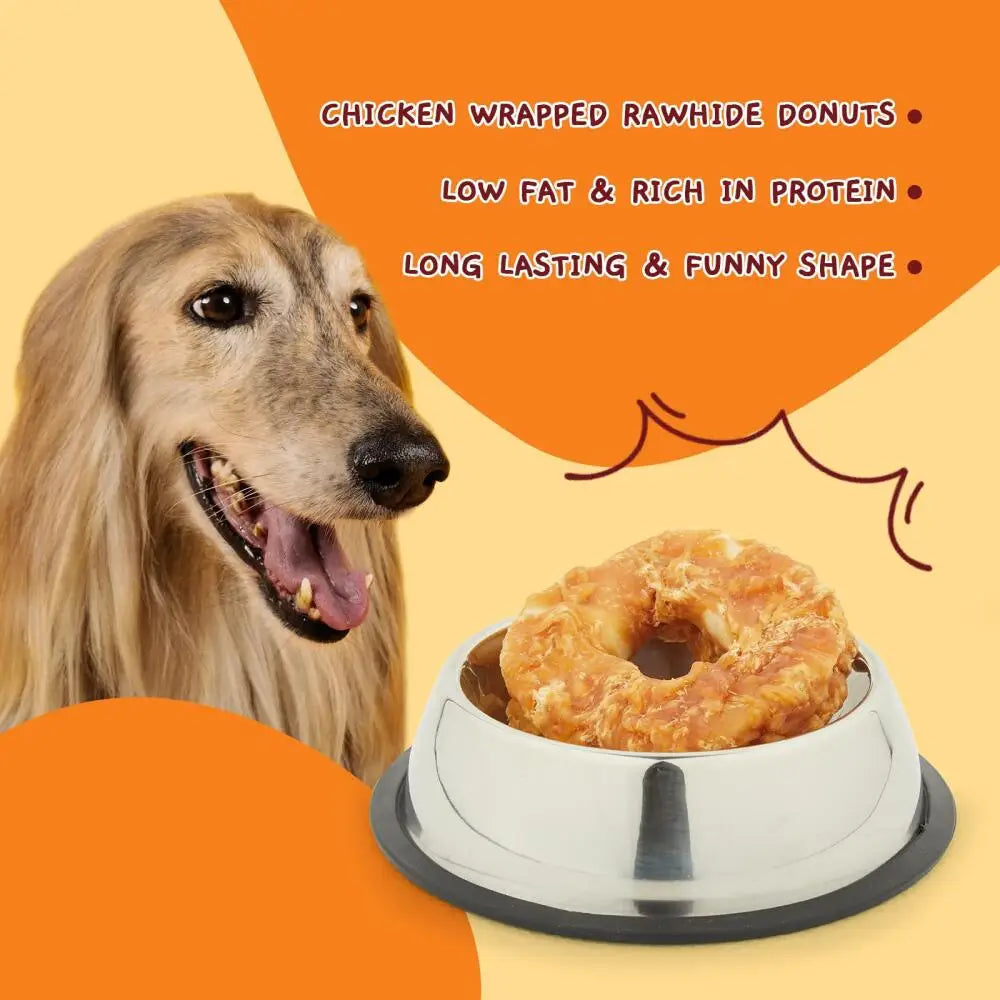 Rosquillas de Piel Envueltas en Pollo para Perros - Snack Duradero (9 cm)