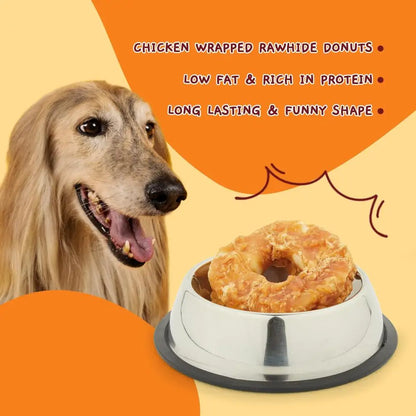 Rosquillas de Piel Envueltas en Pollo 🍗 – Snack Duradero para Perros (9 cm)
