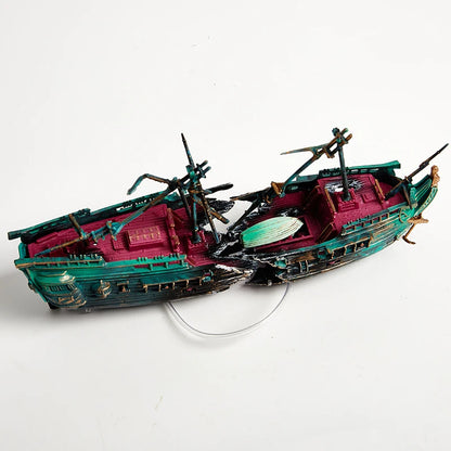Barco Pirata Naufragado ⚓ – Decoración de Resina para Acuario