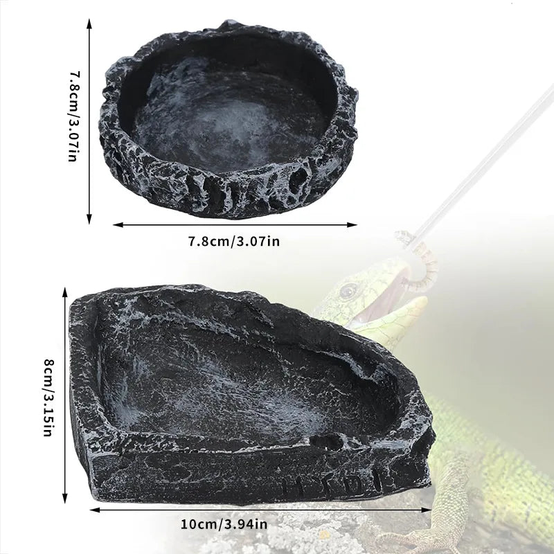 Comedero y Bebedero para Reptiles con Textura de Piedra Realista - Dragón Barbudo y Reptiles Pequeños