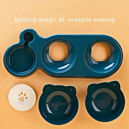 Set de Comedero y Bebedero 3 en 1 con Orejas 🐱 – Bowl Inclinado y Botella de Agua por Gravedad