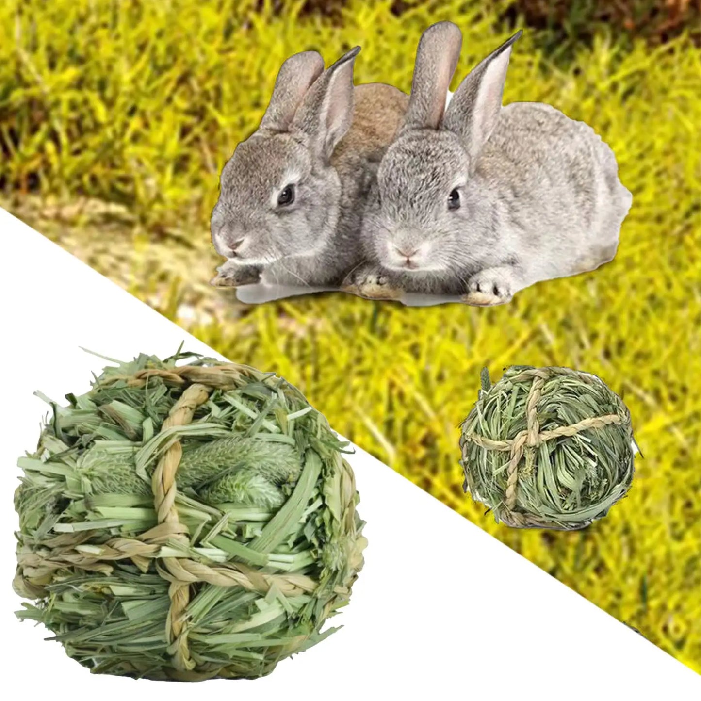 Bola de Heno Timothy Masticable para Conejos - Juguete de Actividad para Pequeños Animales