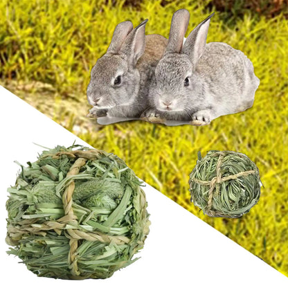 Bola de Heno Timothy Masticable 🌾 – Juguete de Actividad para Conejos y Pequeños Animales