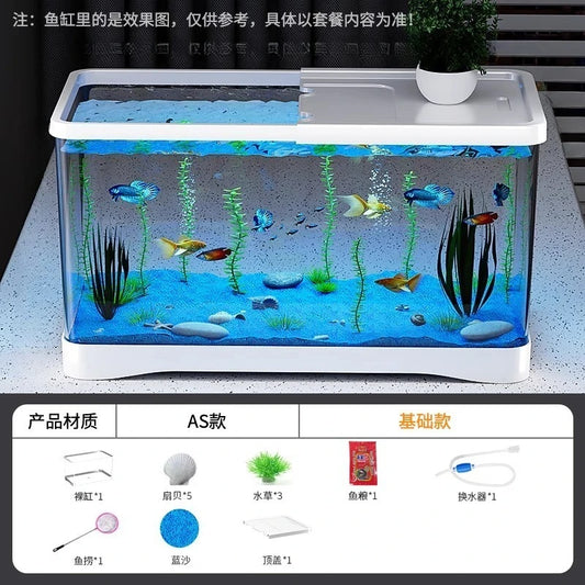 Pecera de Sobremesa con Filtro Transparente y Generador de Oxígeno - Tira de Luz Decorativa