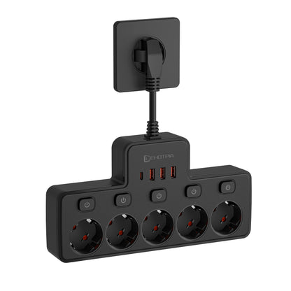 Regleta Eléctrica de Pared 2500W ⚡ – Filtro de Red, Interruptor Independiente y Carga USB-C