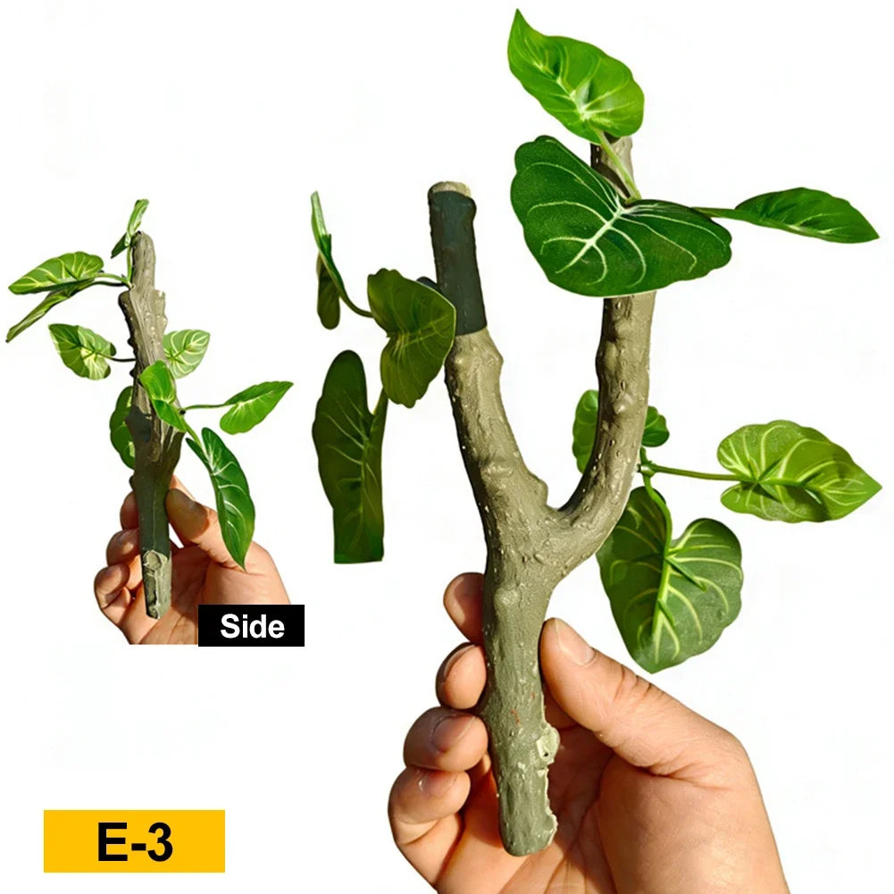 Decoración en Y de Enredadera y Hojas para Acuaterrario - Paisaje de Selva para Geckos y Cangrejos Ermitaños